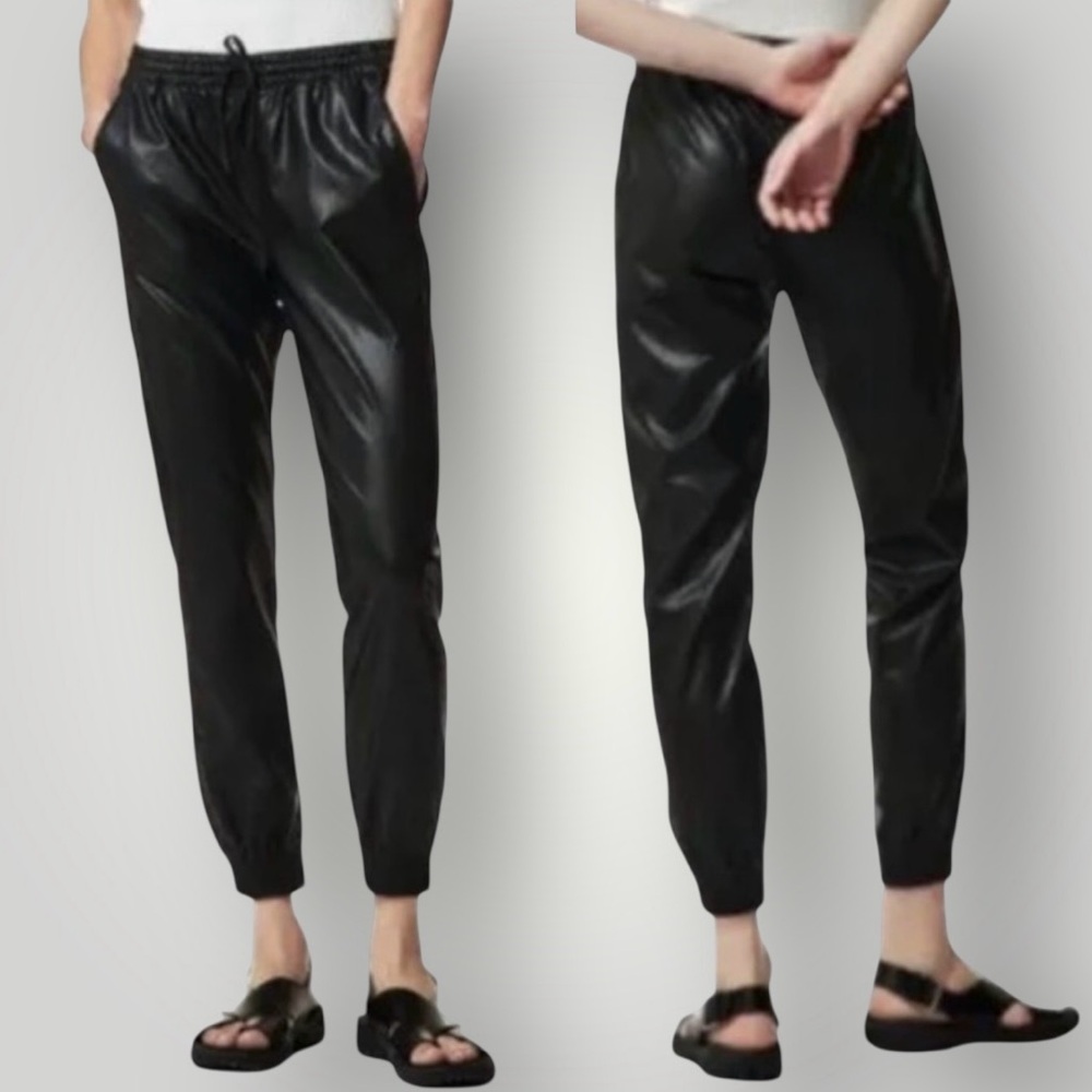 Maison d`Amelie Paris Coated Jogger Pants Size Large Pockets Drawstring Black